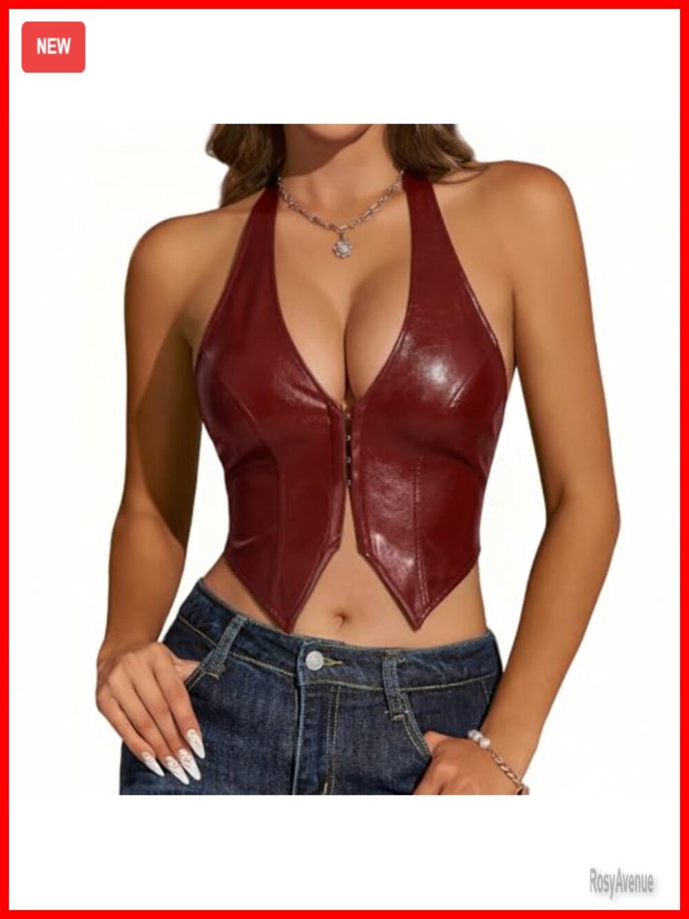 PU Leather Halter Corset Top Deep V Neck Backless Crop Tank Party Club